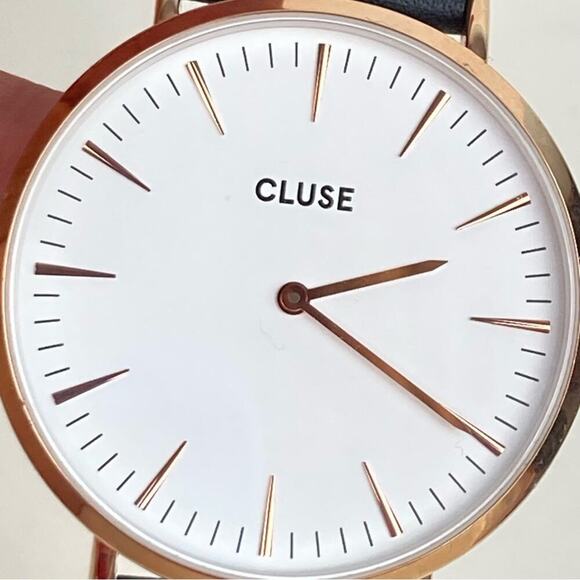 CLUSE Black Leather Rose Gold Plated Steel White Dial Watch - Picture 4 of 15